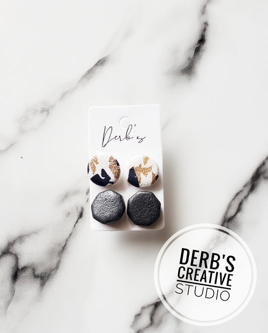 Black Mix Polymer Clay Stud Pack - Handmade