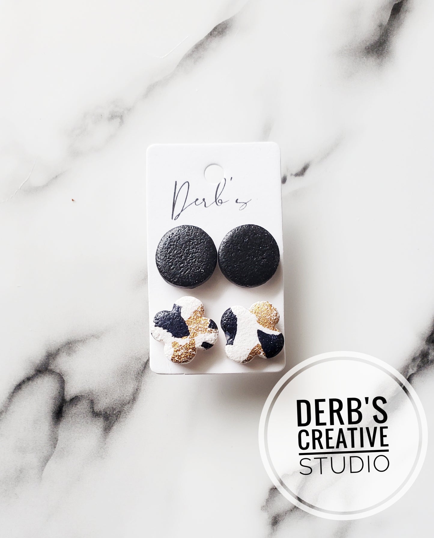 Black Mix Polymer Clay Stud Pack - Handmade