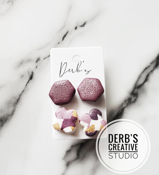 Burgundy Mix Polymer Clay Stud Pack - Handmade