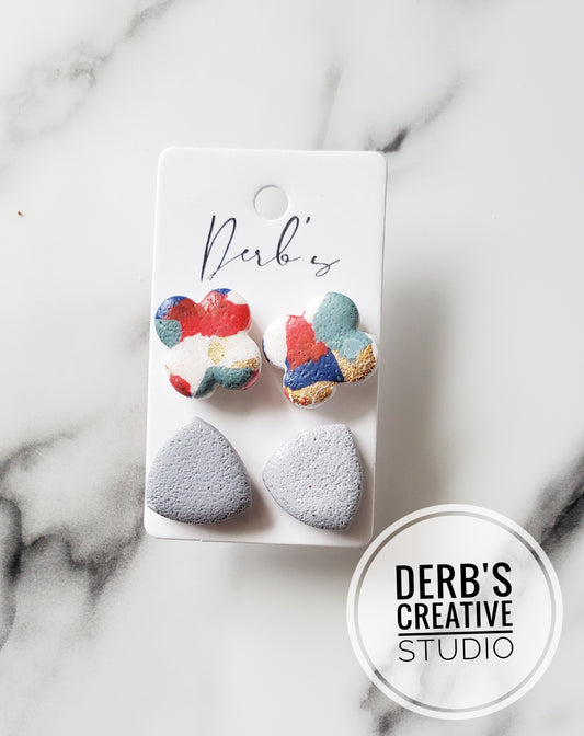 Grey-Multicolor Mix Polymer Clay Stud Pack