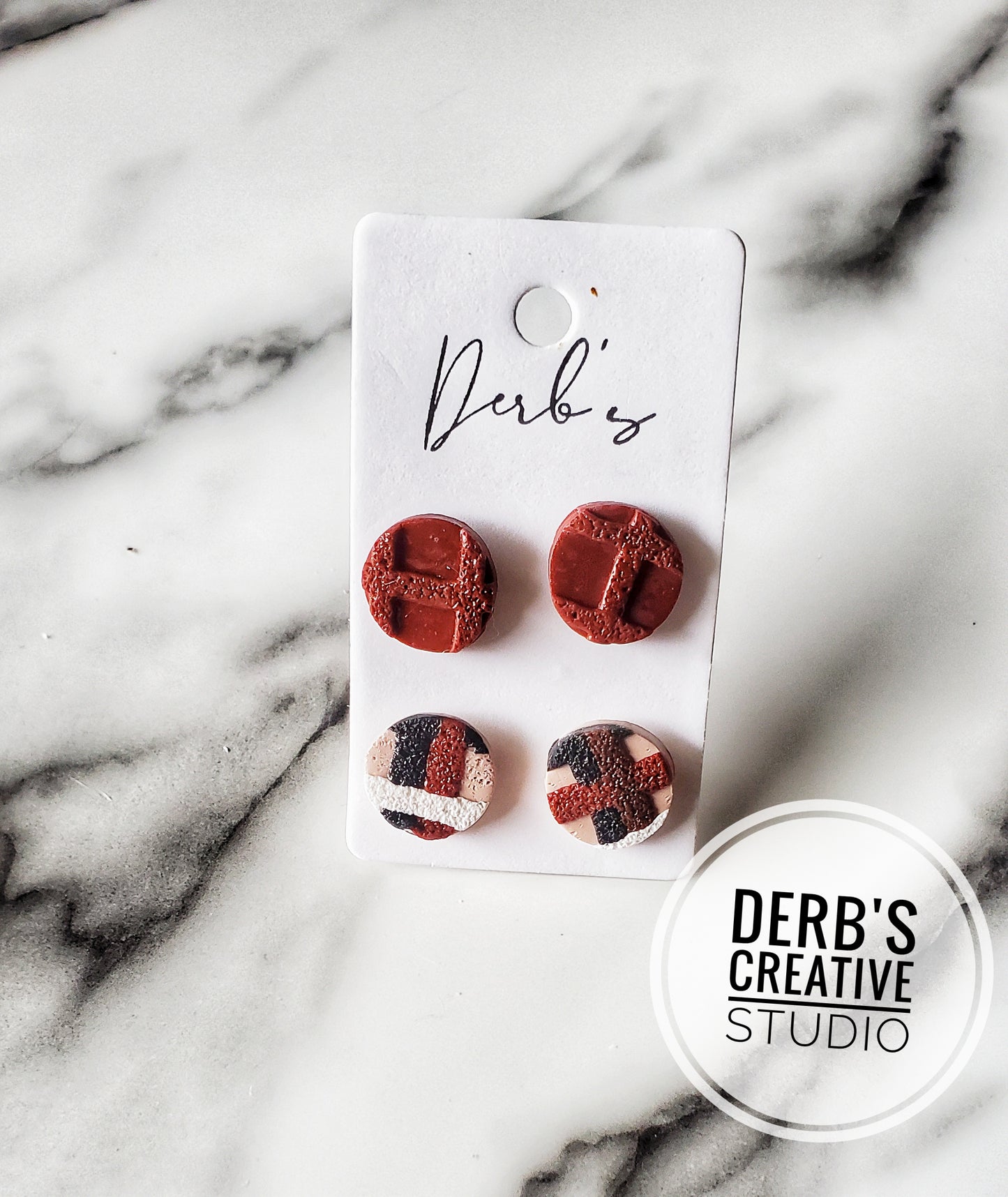 Brown Dark Red Mix Polymer Clay Stud Pack - Handmade