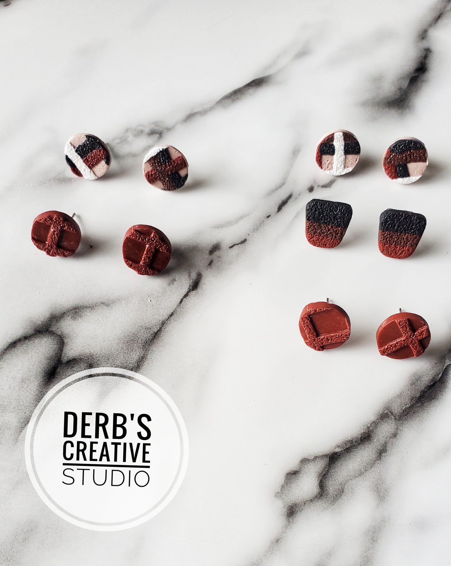 Brown Dark Red Mix Polymer Clay Stud Pack - Handmade