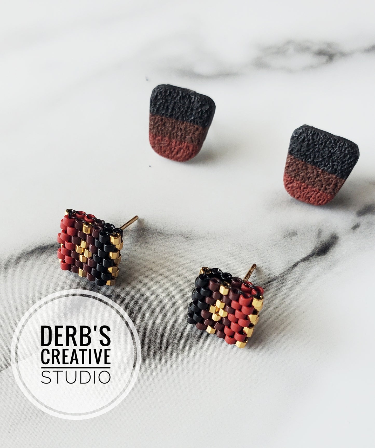 Beaded and Polymer Clay Earring Stud Pack -  Handmade