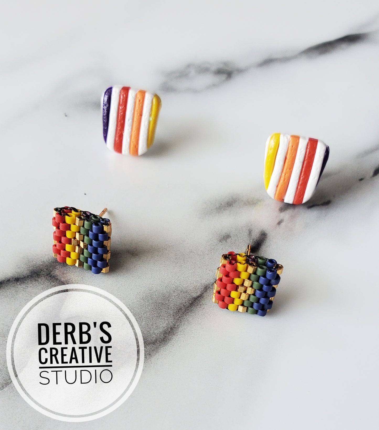 Beaded and Polymer Clay Earring Stud Pack -  Handmade