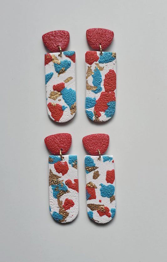 Blue-Red Mix Polymer Clay Earring