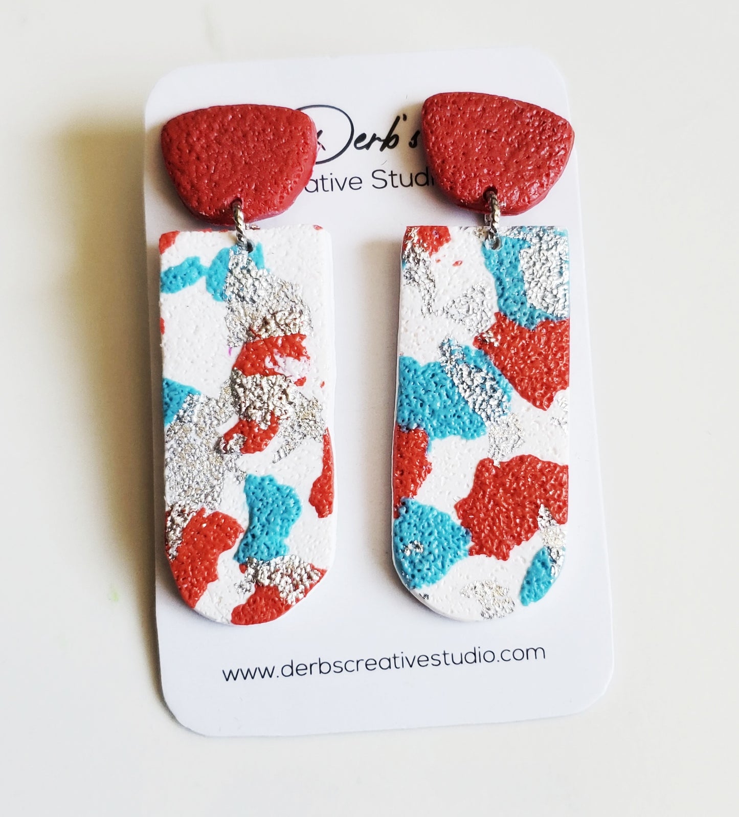 Blue-Red Mix Polymer Clay Earring