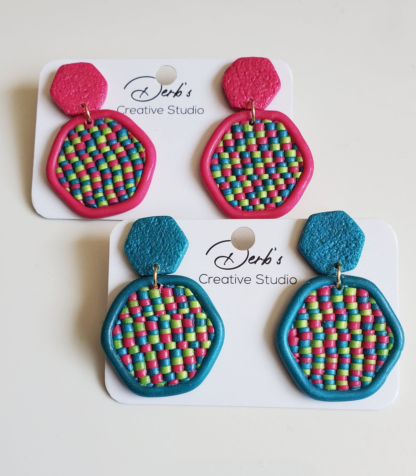 Multicolor Bargello Polymer Clay Earring