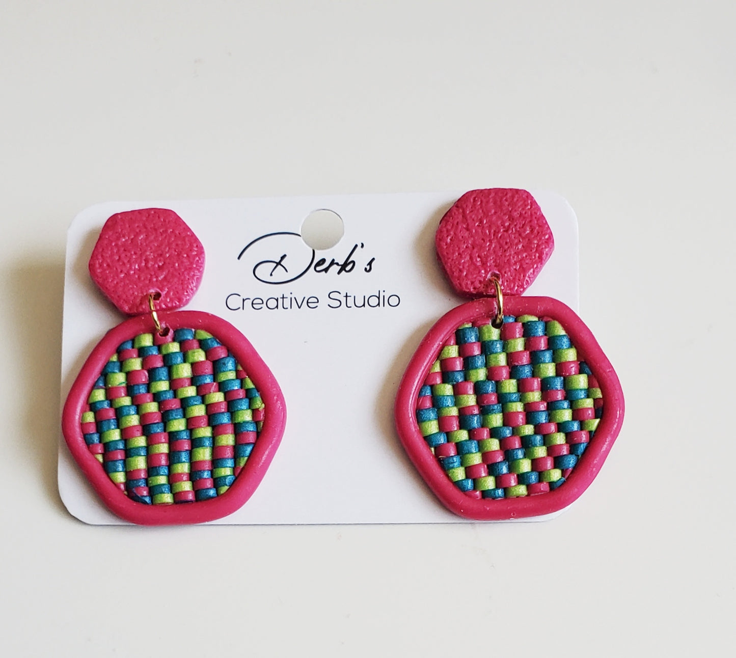 Multicolor Bargello Polymer Clay Earring