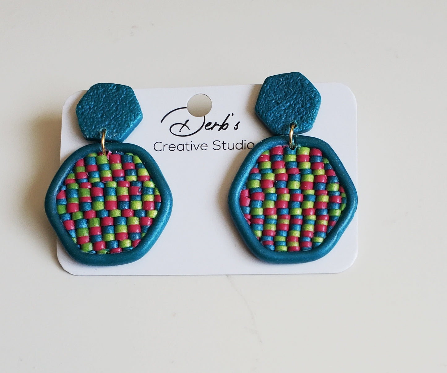 Multicolor Bargello Polymer Clay Earring