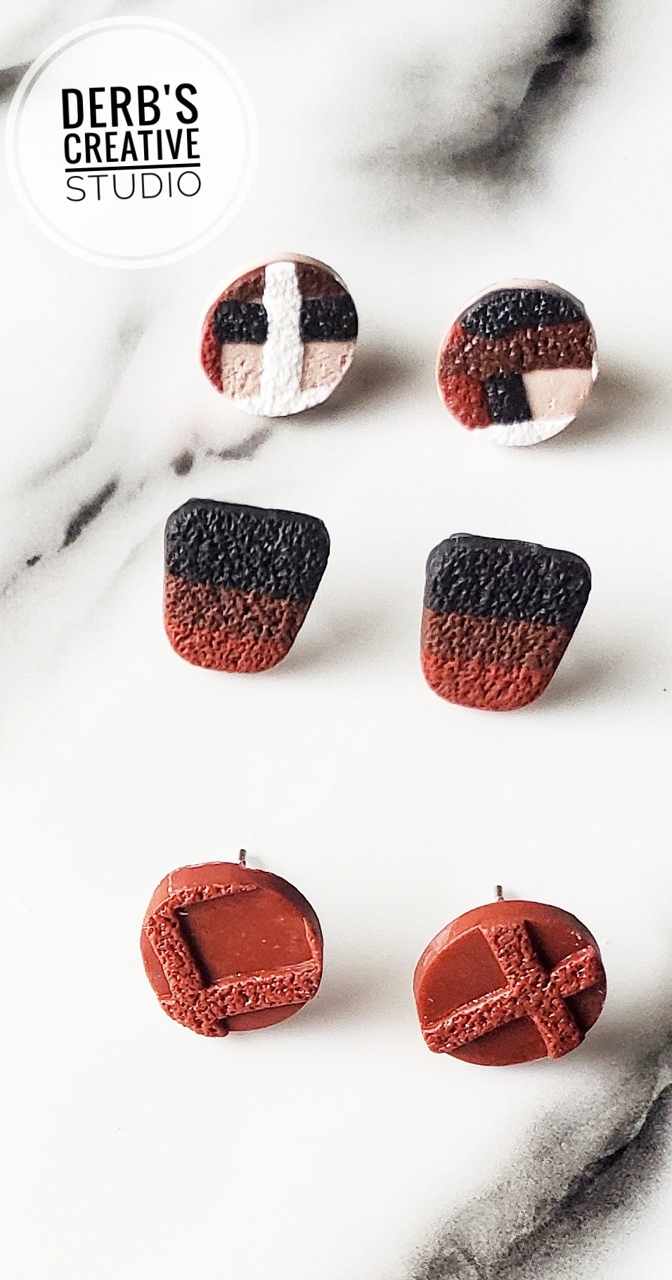 Brown Dark Red Mix Polymer Clay Stud Pack - Handmade