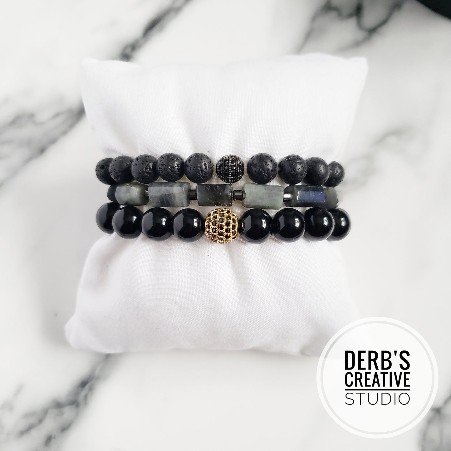 Grey-Black Unisex Beaded Bracelet - Handmade