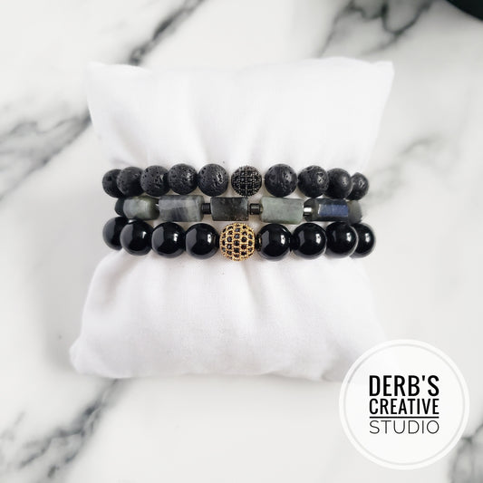 Grey-Black Unisex Beaded Bracelet - Handmade