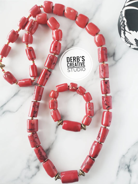 Men's African Coral Necklace with Bracelet