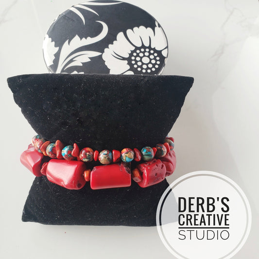 Unisex African Coral and Imperial Stone Mix Bracelet